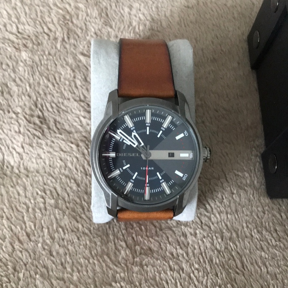 Diesel tan leather strap quartz watch men